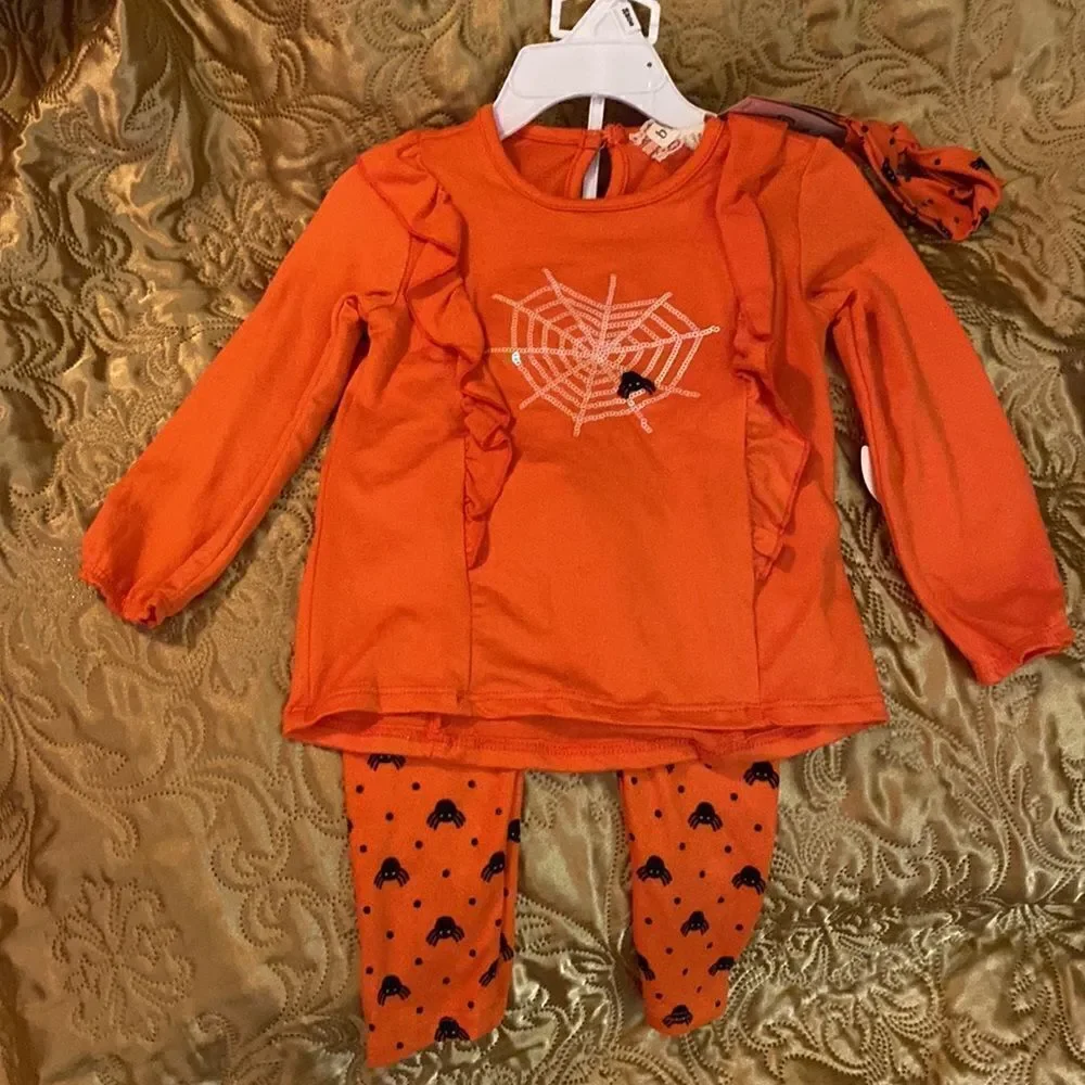 Three-Piece Clothes Set Pullover, Spider Printed Pattern Pants and Headband - Picture 3 of 7